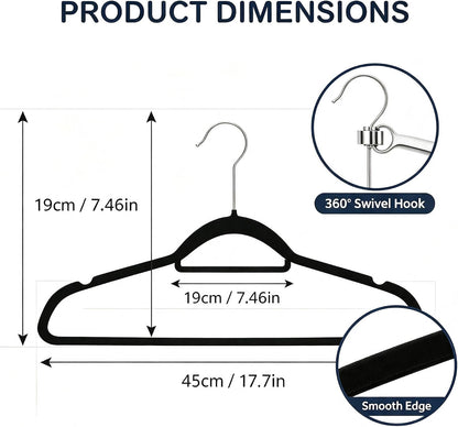 Lux Decor Velvet Hangers Pack of 30, 50 or 100 - Luxury Non-Slip Flocked Clothes Hangers with 360 Rotatable Hook- Heavy Duty Space Saving Hanging Organizer