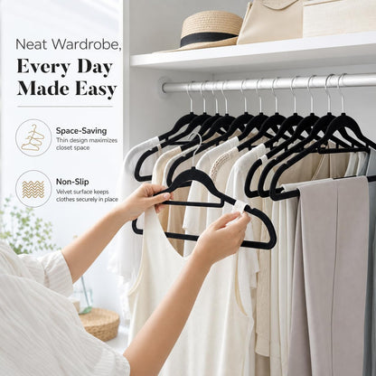 Lux Decor Velvet Hangers Pack of 30, 50 or 100 - Luxury Non-Slip Flocked Clothes Hangers with 360 Rotatable Hook- Heavy Duty Space Saving Hanging Organizer