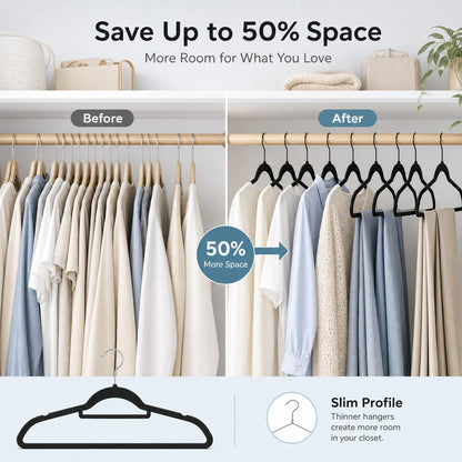 Lux Decor Velvet Hangers Pack of 30, 50 or 100 - Luxury Non-Slip Flocked Clothes Hangers with 360 Rotatable Hook- Heavy Duty Space Saving Hanging Organizer