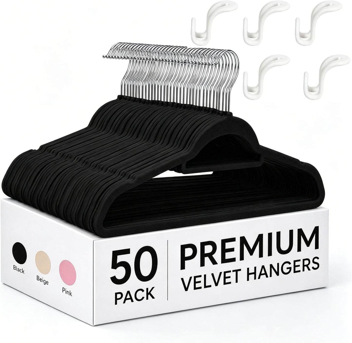 Lux Decor Velvet Hangers Pack of 30, 50 or 100 - Luxury Non-Slip Flocked Clothes Hangers with 360 Rotatable Hook- Heavy Duty Space Saving Hanging Organizer